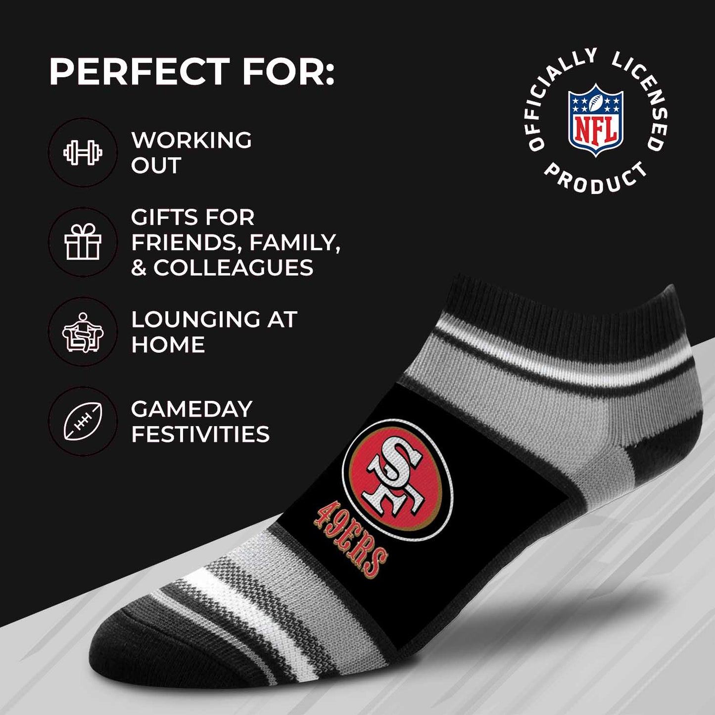 San Francisco 49ers Adult Marquis Addition No Show Socks - Black