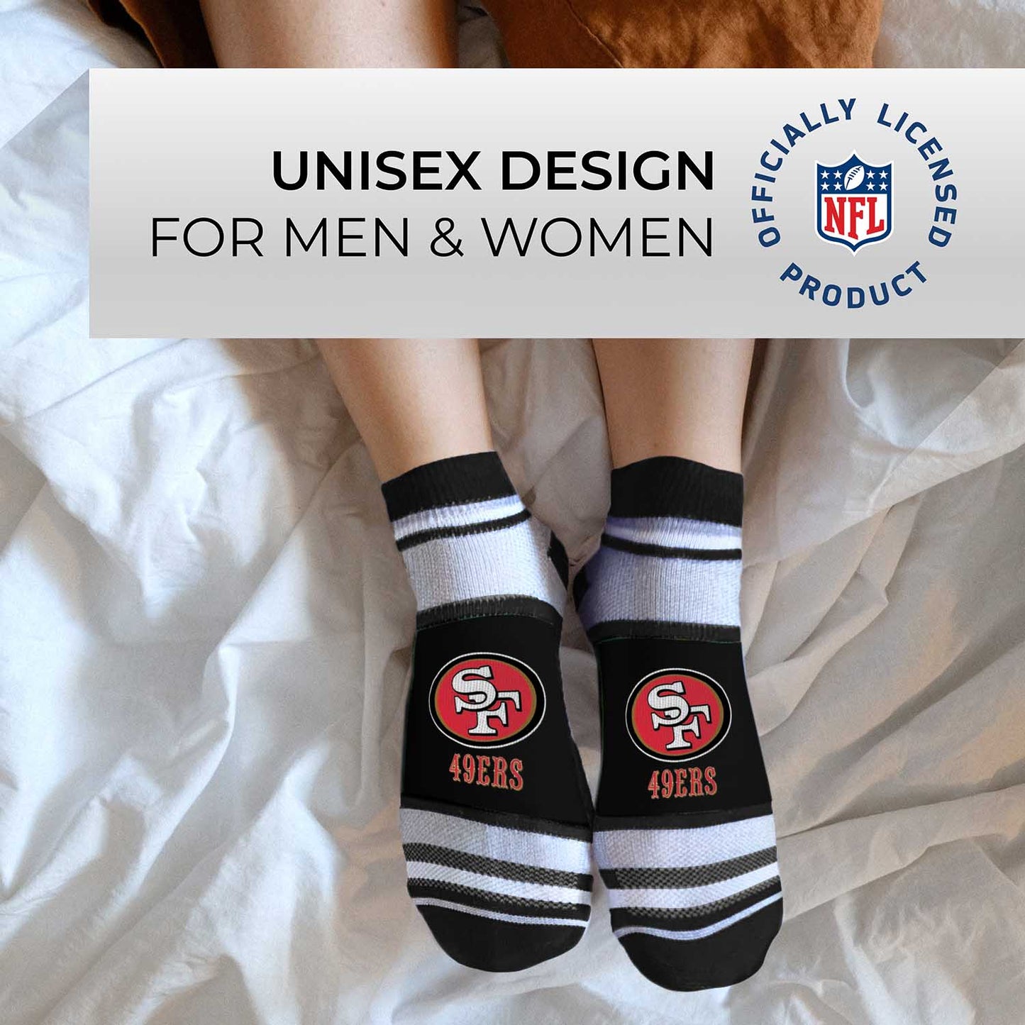 San Francisco 49ers Adult Marquis Addition No Show Socks - Black