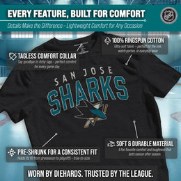 San Jose Sharks NHL Adult Powerplay Heathered Unisex T-Shirt - Black Heather