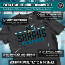San Jose Sharks Adult NHL Heather Charcoal True Fan Hockey T-Shirt - Charcoal