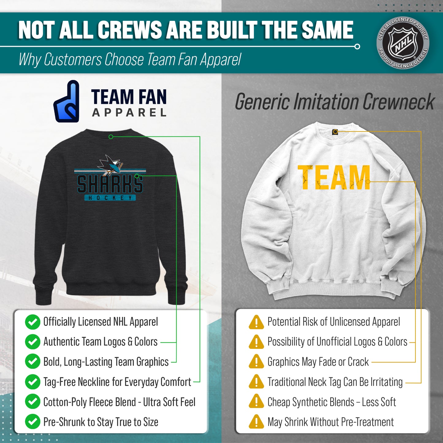 San Jose Sharks NHL Charcoal True Fan Crewneck Sweatshirt - Charcoal