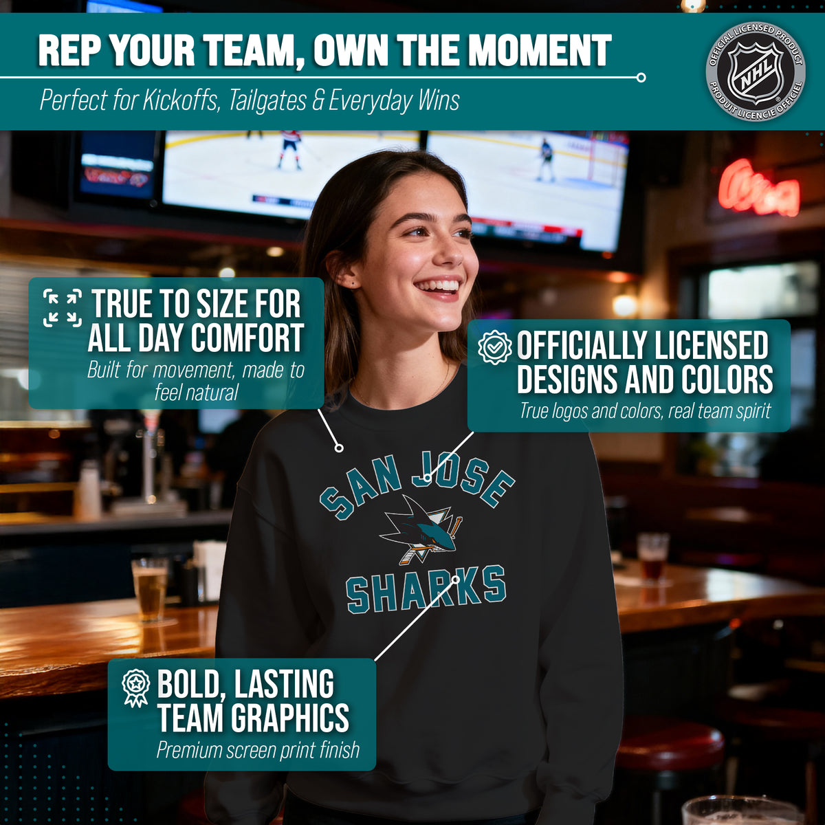 NFL Gameday Crewneck Sweatshirt, Cotton Fleece Pullover Men Women