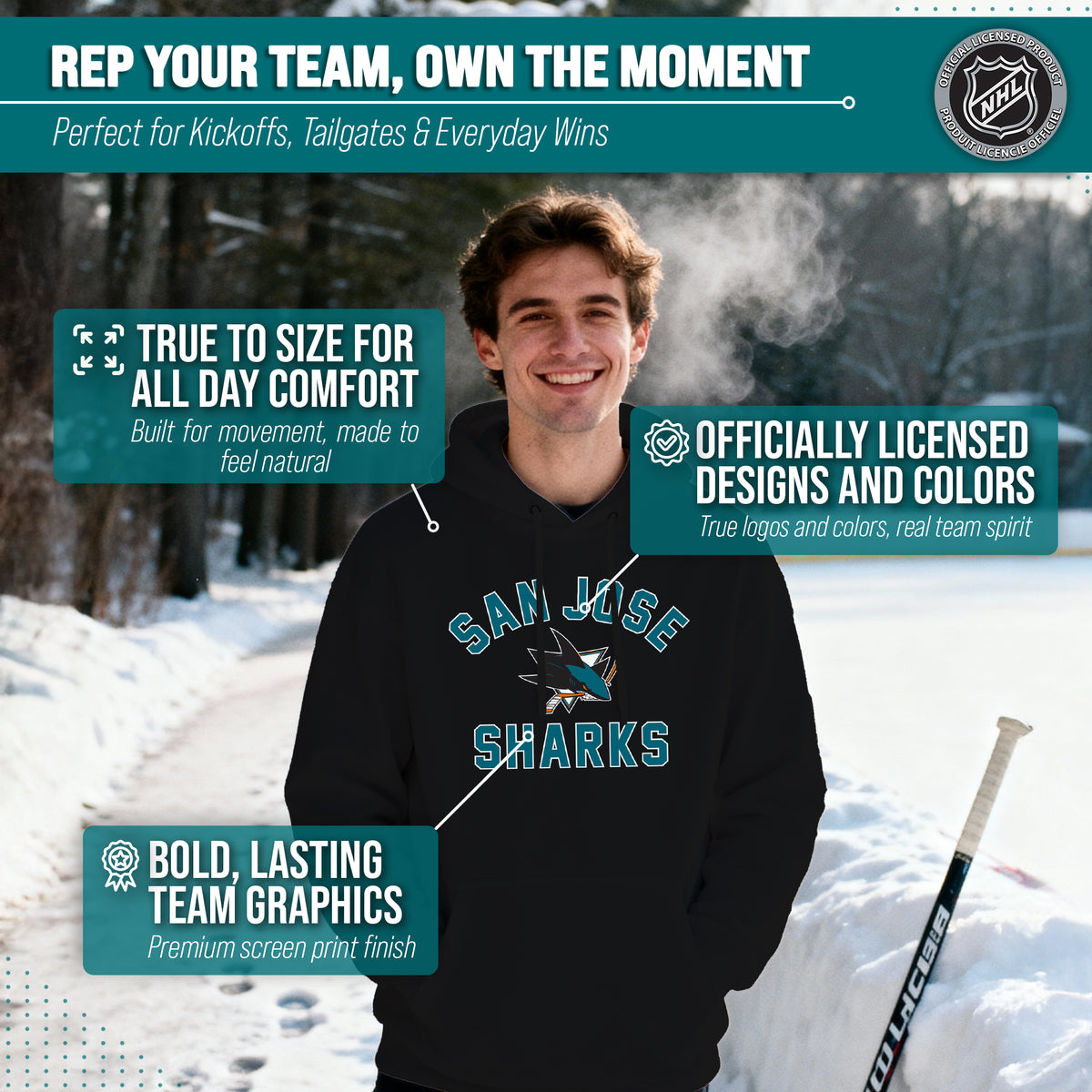 San Jose Sharks Hoodie Pullover Sweatshirt - Black