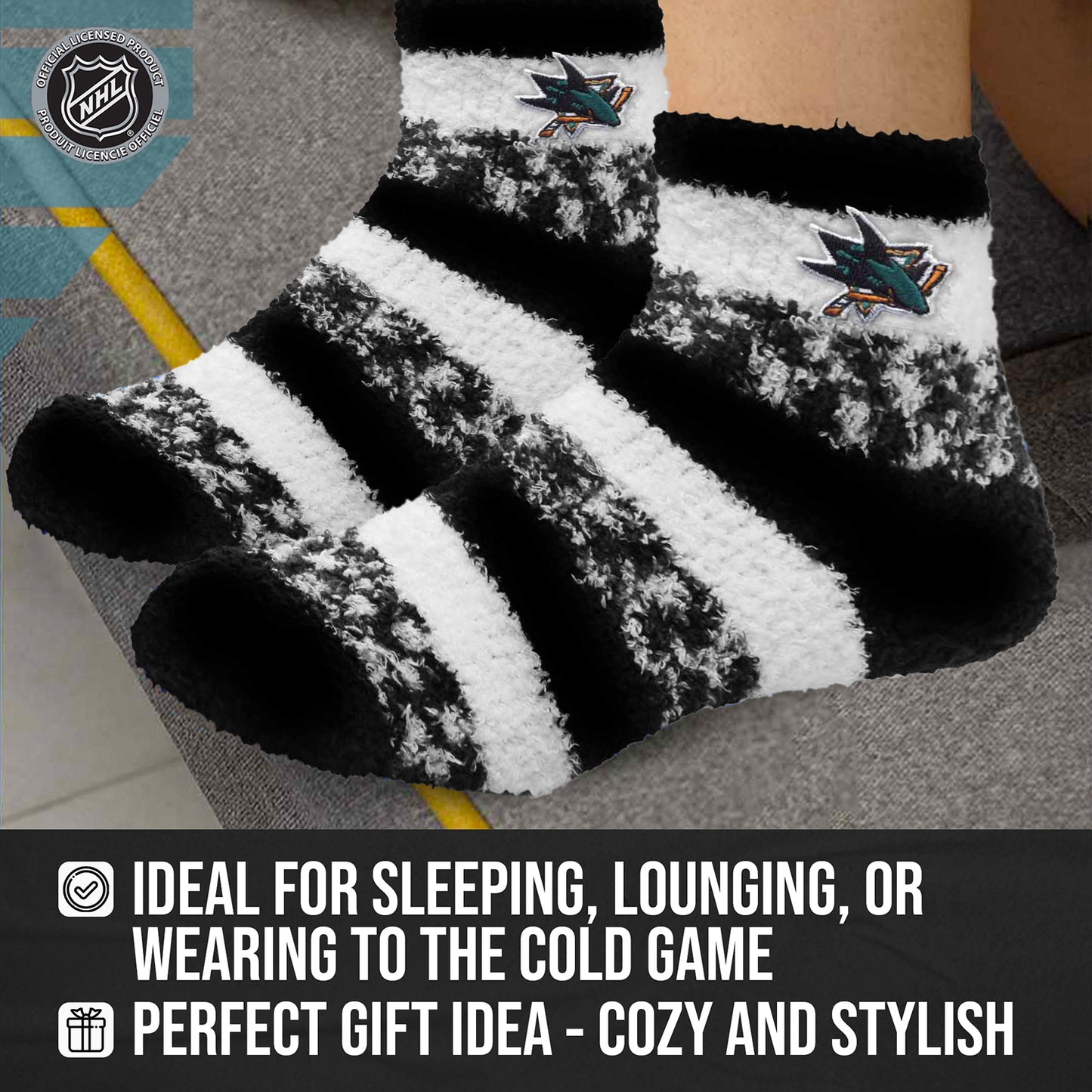 San Jose Sharks NHL Unisex Cozy Sleep Socks - Black