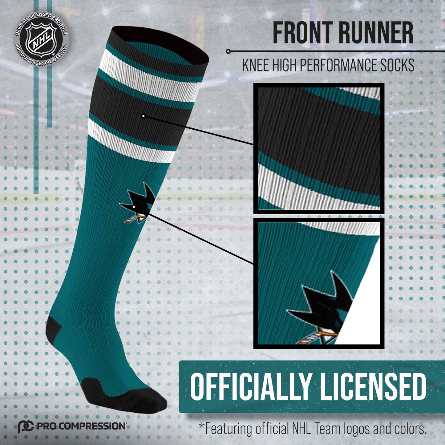 San Jose Sharks NHL Adult Knee High-Performance Socks - Teal