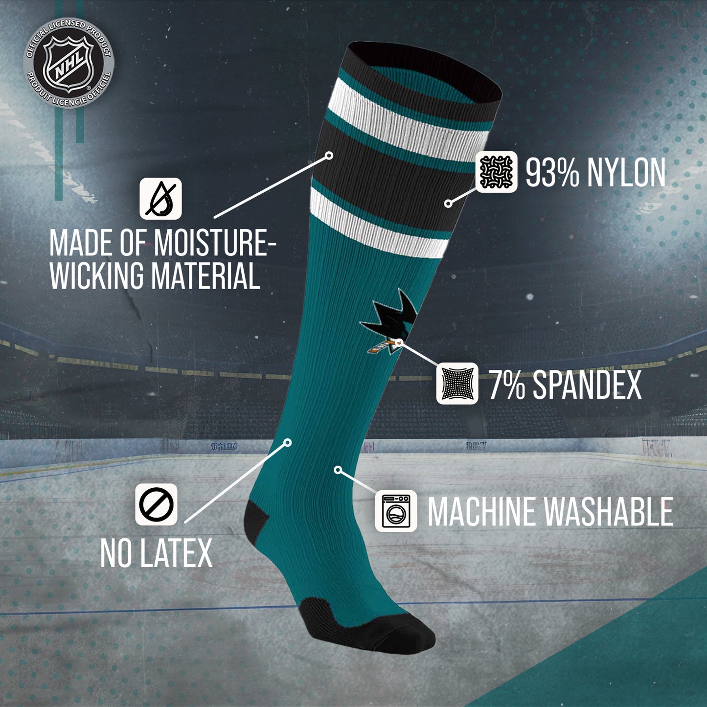 San Jose Sharks NHL Adult Knee High-Performance Socks - Teal