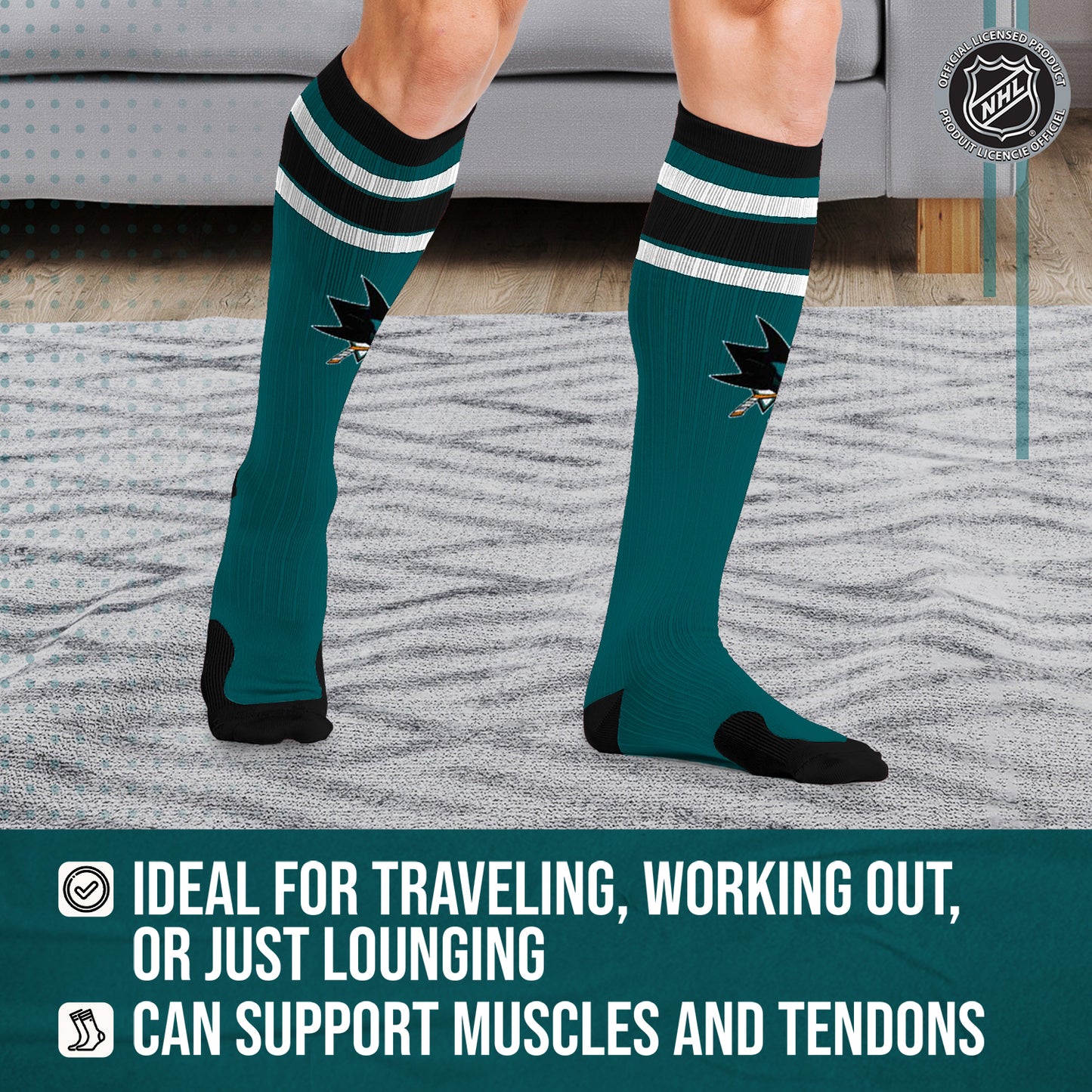 San Jose Sharks NHL Adult Knee High-Performance Socks - Teal