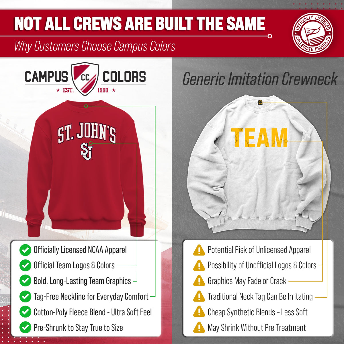 St. John's Red Storm Adult Arch & Logo Soft Style Gameday Crewneck Sweatshirt - Red