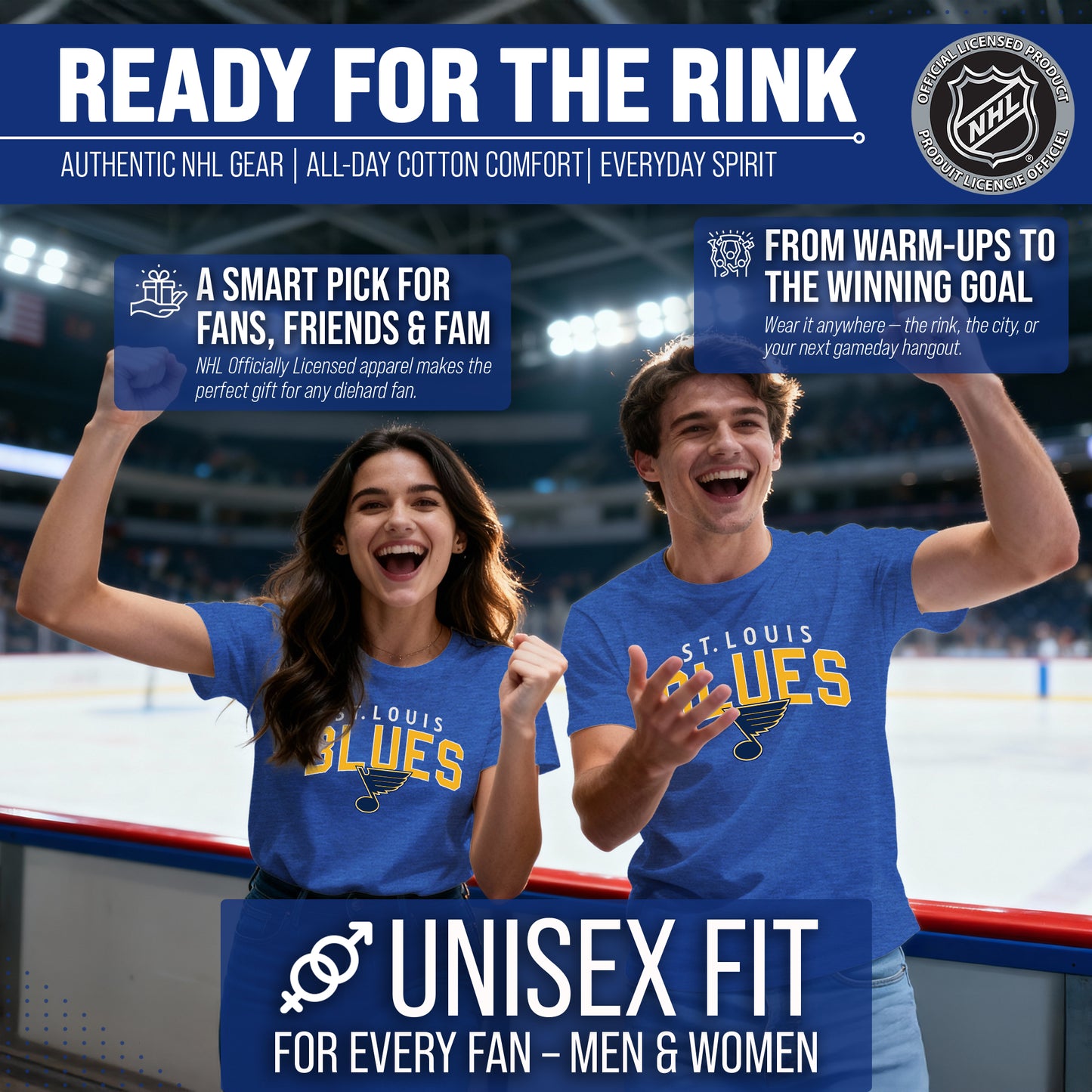 St. Louis Blues NHL Adult Powerplay Heathered Unisex T-Shirt - Royal