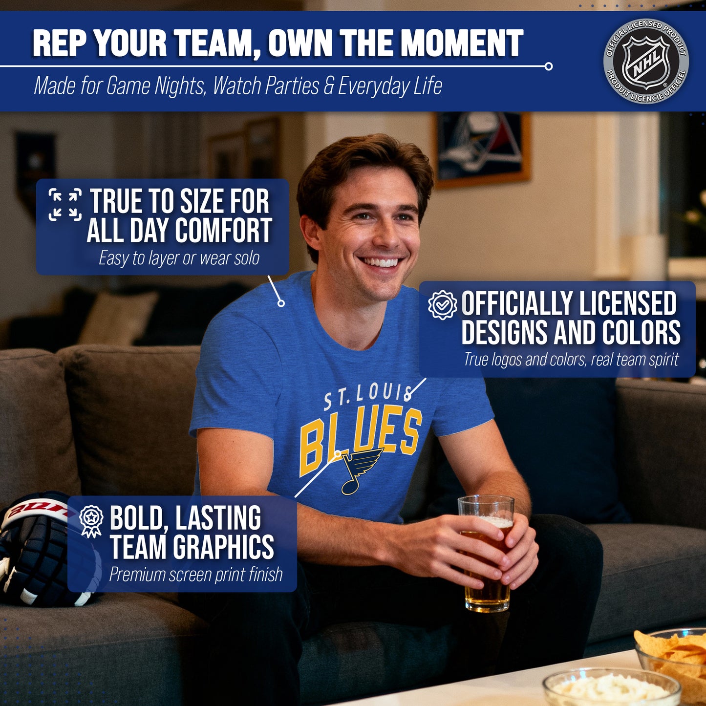 St. Louis Blues NHL Adult Powerplay Heathered Unisex T-Shirt - Royal