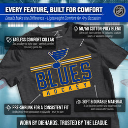 St. Louis Blues Adult NHL Heather Charcoal True Fan Hockey T-Shirt - Charcoal