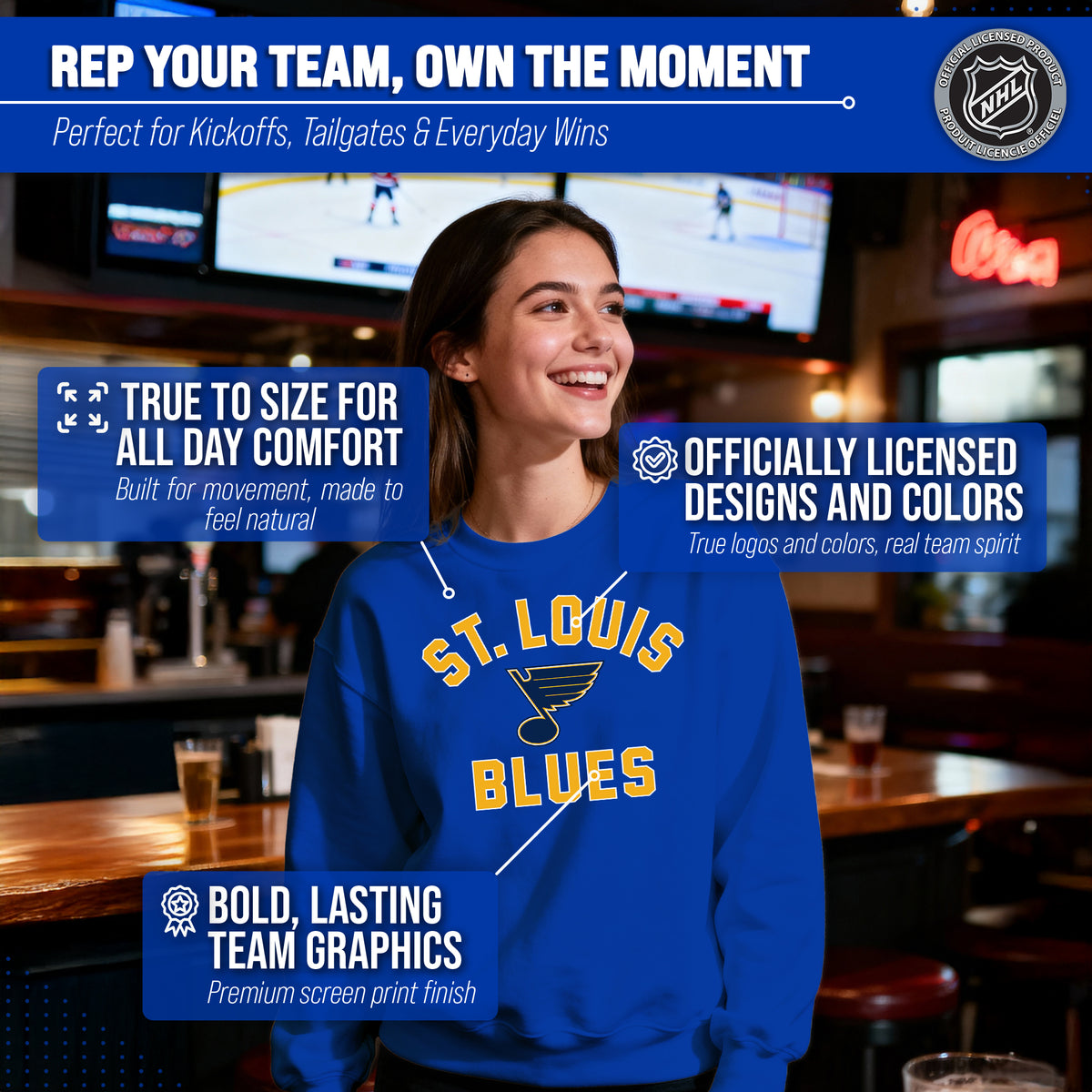 NFL Gameday Crewneck Sweatshirt, Cotton Fleece Pullover Men Women
