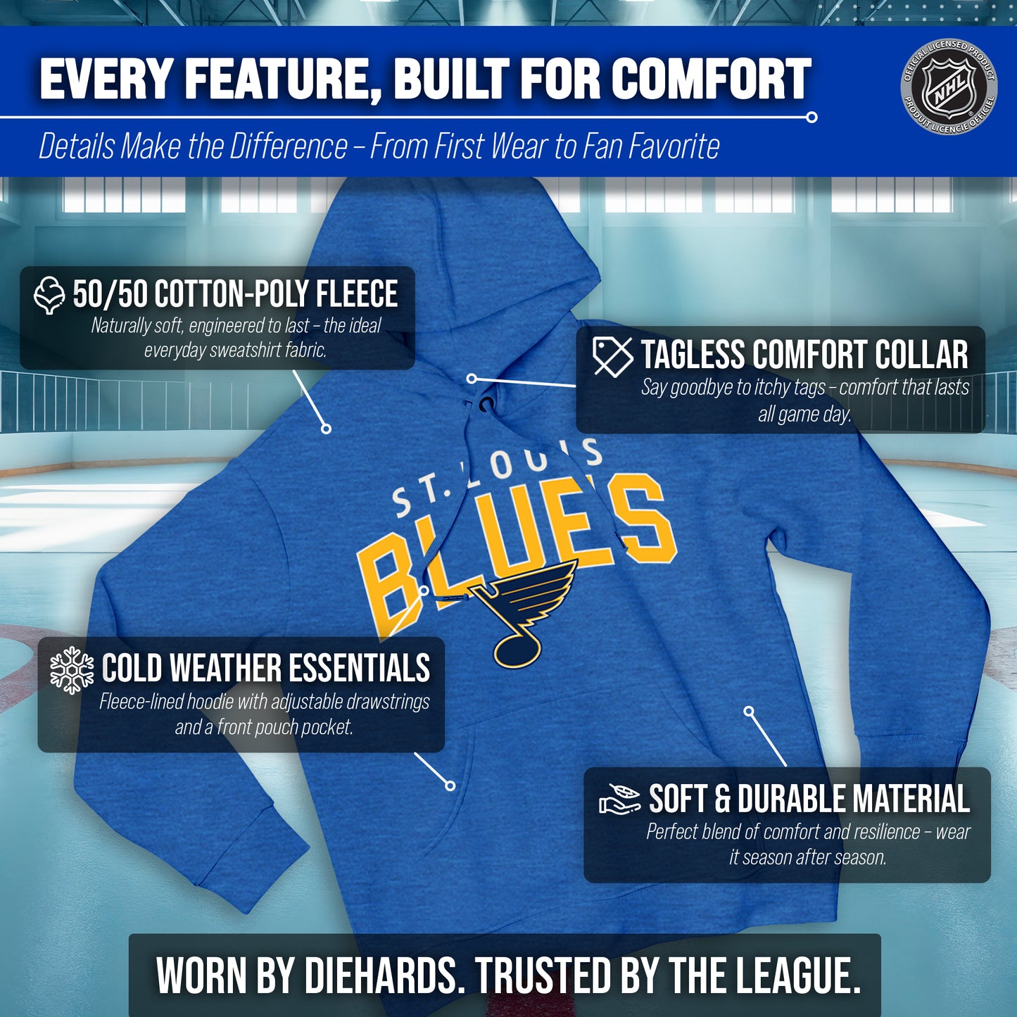 St. Louis Blues NHL Adult Unisex Powerplay Hooded Sweatshirt - Royal