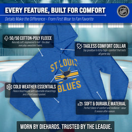 St. Louis Blues Adult NHL Faceoff Hockey Fleece Hooded Sweatshirt- Jersey Stripe - Royal