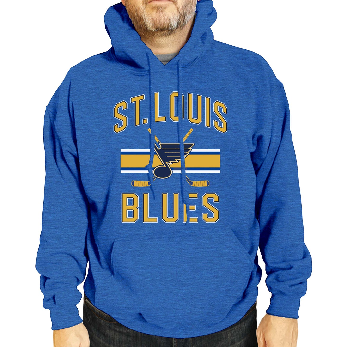 St. Louis Blues Adult NHL Faceoff Hockey Fleece Hooded Sweatshirt- Jersey Stripe - Royal