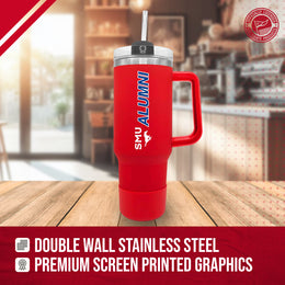 SMU Mustangs Collegiate 40oz Stainless Steel Travel Tumbler with Handle for Alumni - Red