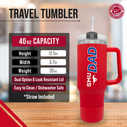 SMU Mustangs Collegiate 40oz Stainless Steel Travel Tumbler with Handle for Dad - Red