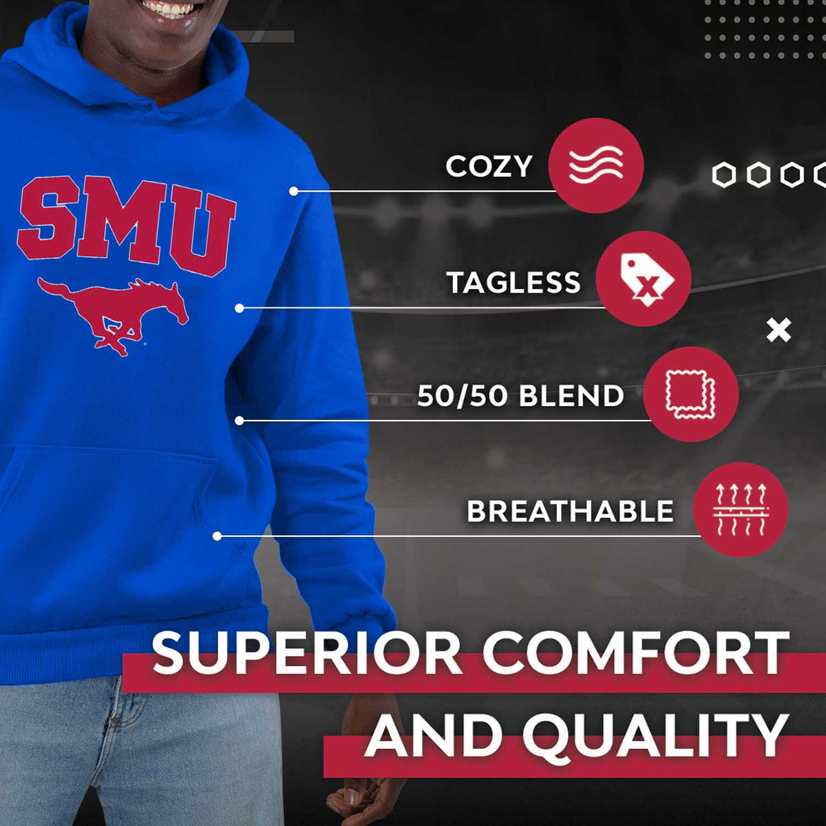 SMU Mustangs Arch & Logo Gameday Hoodie - Royal