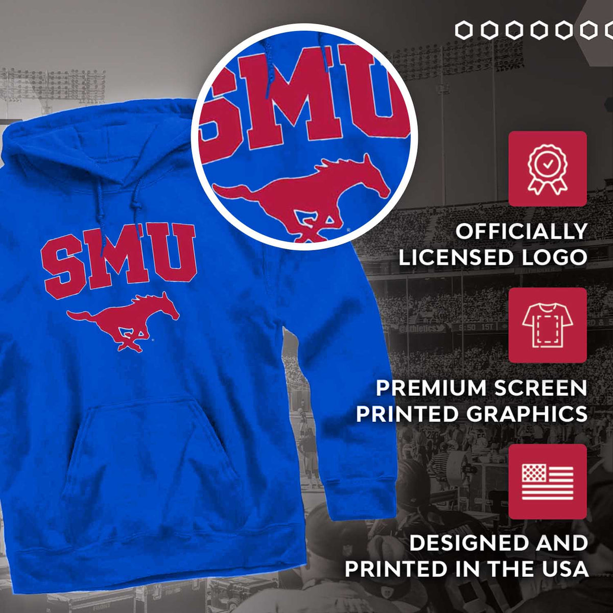 SMU Mustangs Arch & Logo Gameday Hoodie - Royal