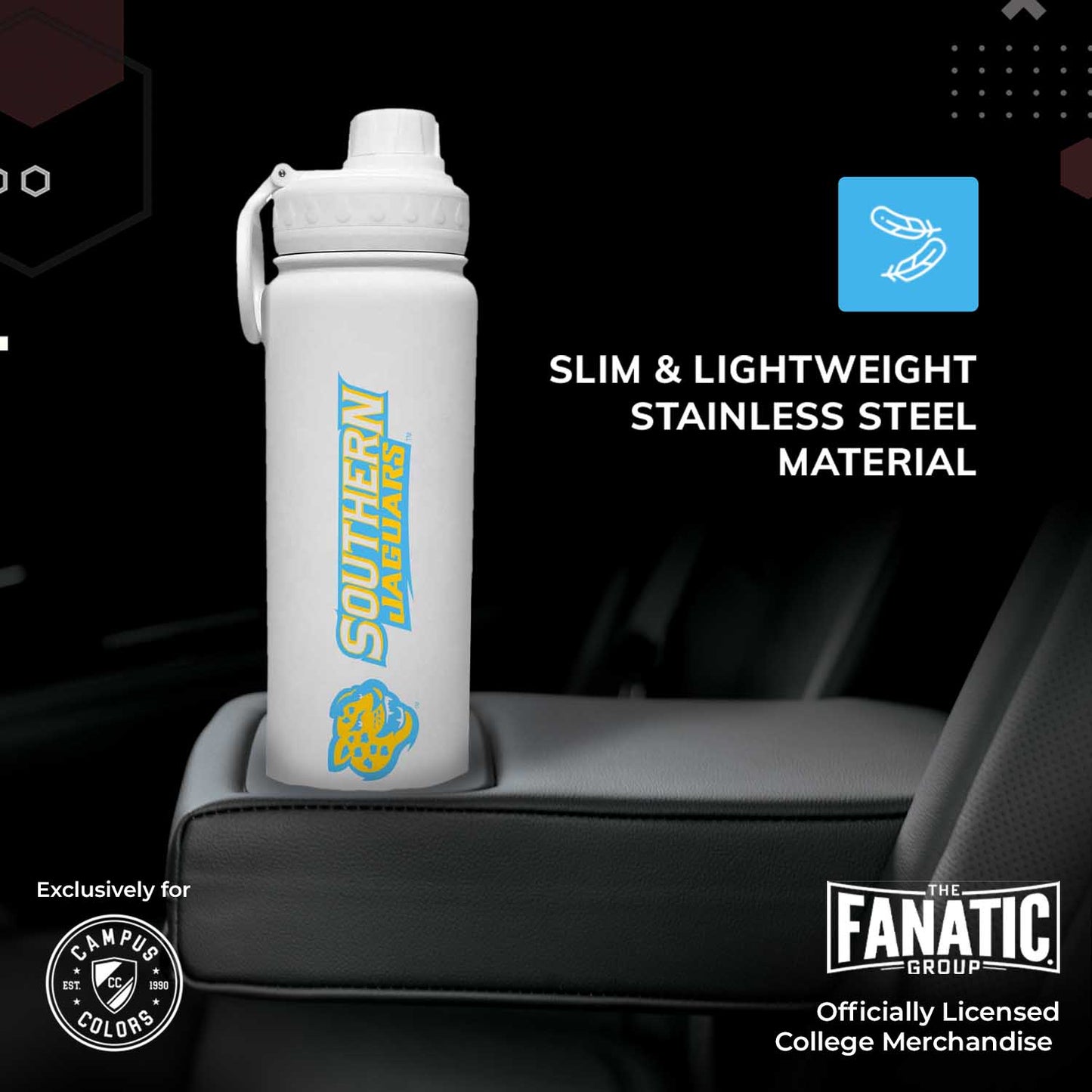 Southern University NCAA Stainless Steel Water Bottle - White