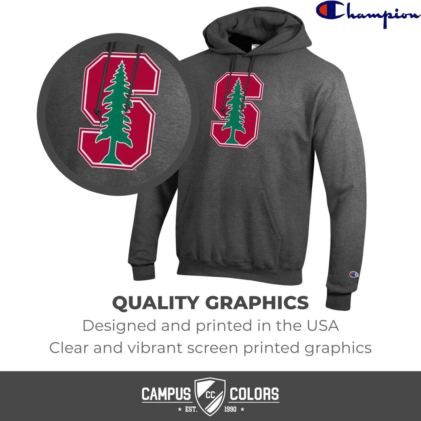 Stanford Cardinal Adult Mascot Fleece Hooded Sweatshirt - Charcoal