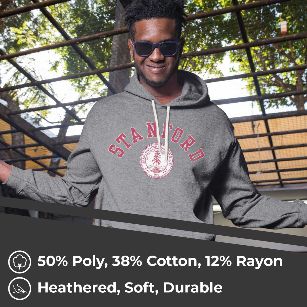 Stanford Cardinal College Gray University Seal Hooded Sweatshirt - Gray
