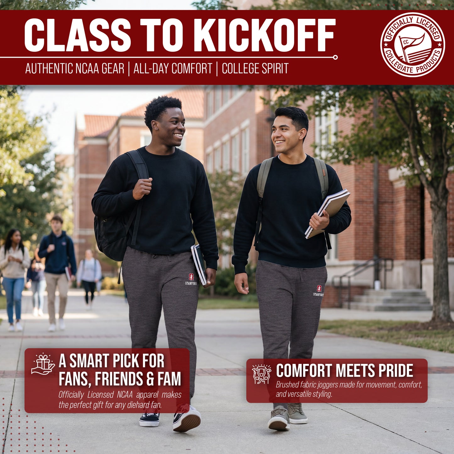 Stanford Cardinal NCAA Men’s University Cloud Jersey Performance Jogger Pants with Drawstring Waistband - Gray Heather