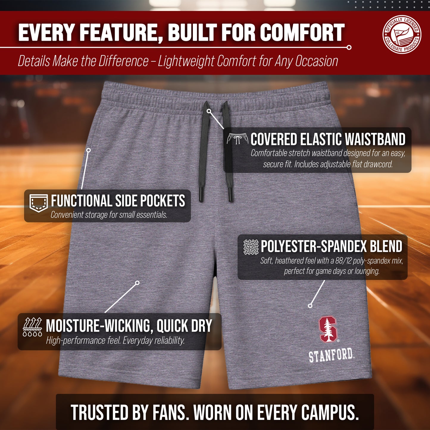 Stanford Cardinal NCAA Men’s University Athletic Performance Shorts - Gray Heather