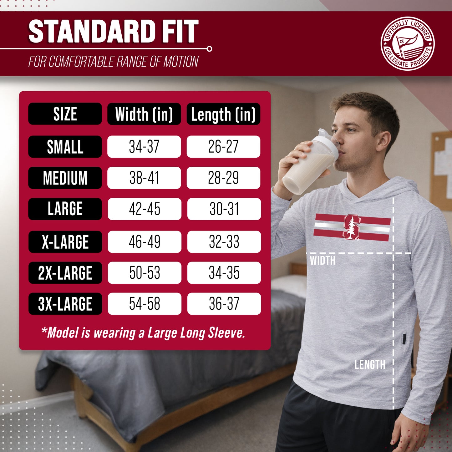 Stanford Cardinal NCAA Unisex Scholarship Cloud Jersey Performance Hooded Long Sleeve Tee - Gray Heather