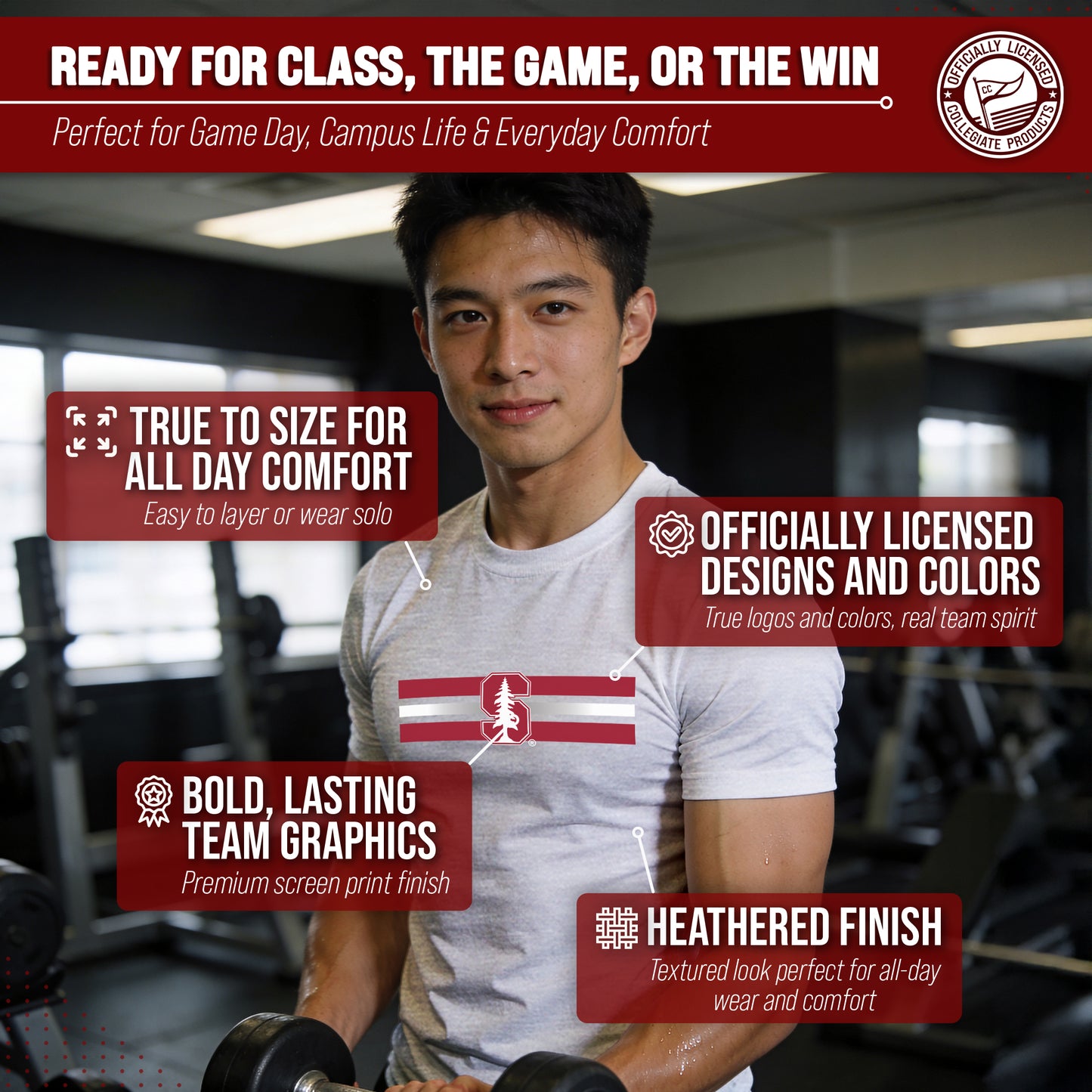Stanford Cardinal Unisex NCAA Scholarship Cloud Jersey Athletic Short Sleeve Performance Tee - Gray Heather