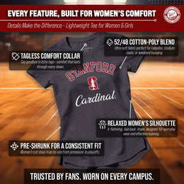 Stanford Cardinal NCAA Womens Tag-Less Ultra Soft Tailgate T-Shirt - Black Heather