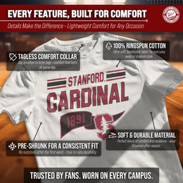 Stanford Cardinal NCAA Adult Unisex Varsity Club Pennant T-Shirt Tag-Less - Off White