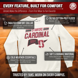 Stanford Cardinal NCAA Adult Unisex Varsity Club Pennant Crewneck Fleece Sweatshirt - Off White