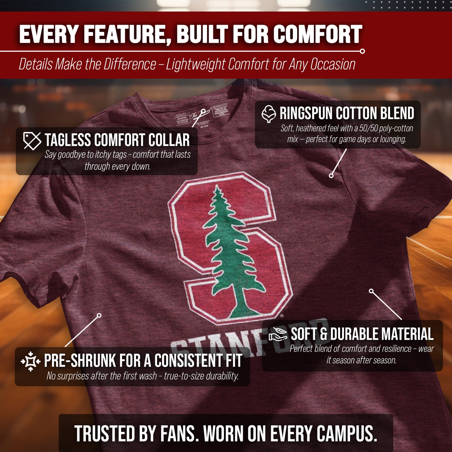 Stanford Cardinal Adult MVP Heathered Cotton Blend T-Shirt - Cardinal