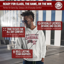 Stanford Cardinal NCAA Adult Unisex Varsity Club Pennant Hooded Fleece Sweatshirt - Off White
