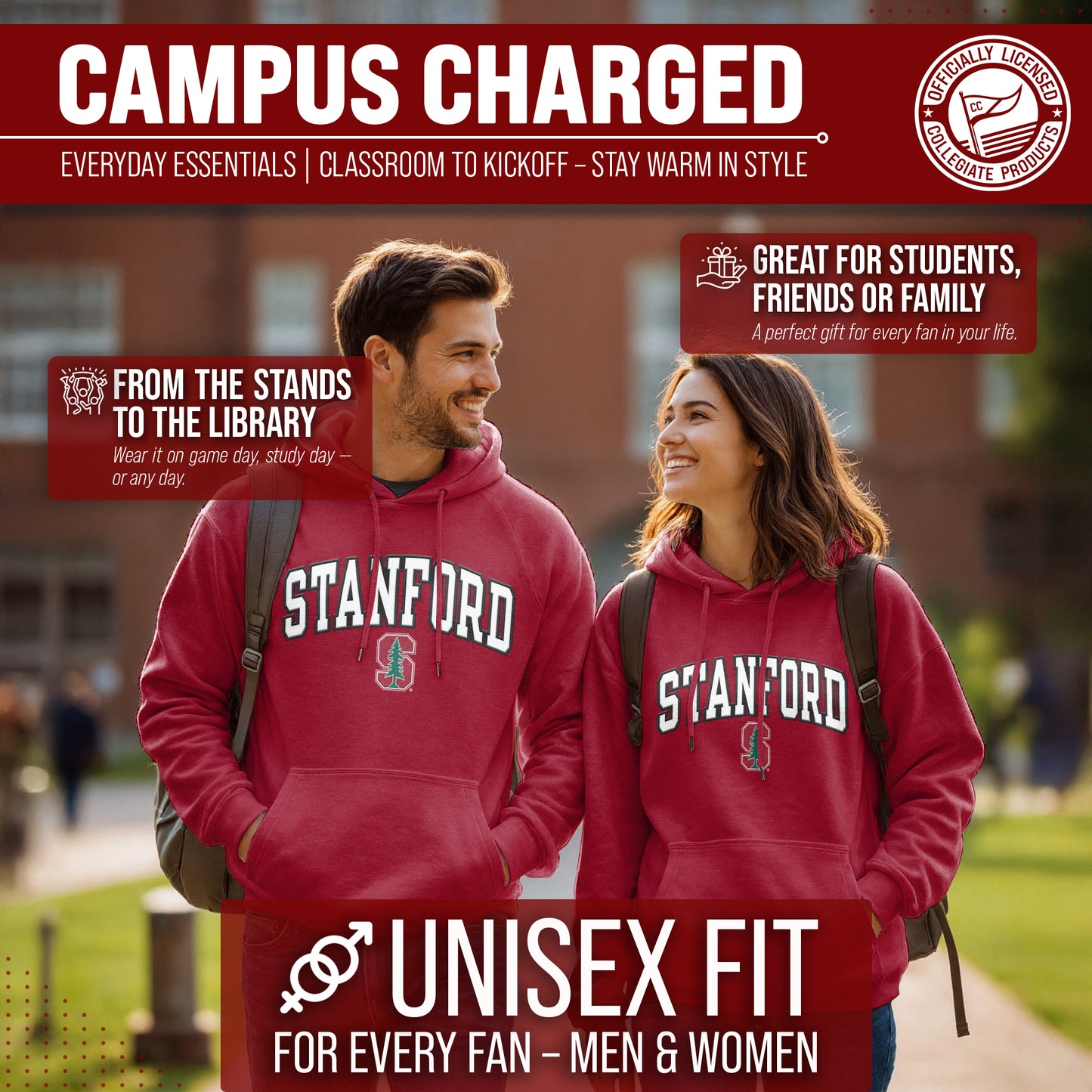 Stanford Cardinal NCAA Adult Tackle Twill Hooded Sweatshirt - Cardinal