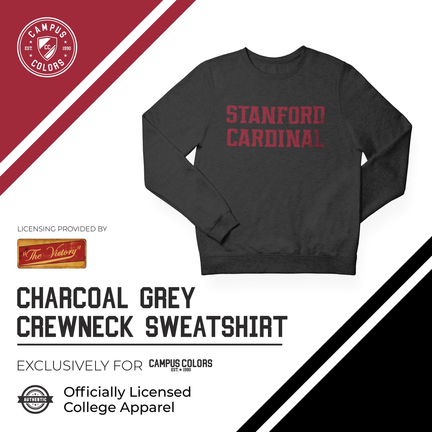 Stanford Cardinal NCAA Adult Charcoal Crewneck Fleece Sweatshirt - Charcoal
