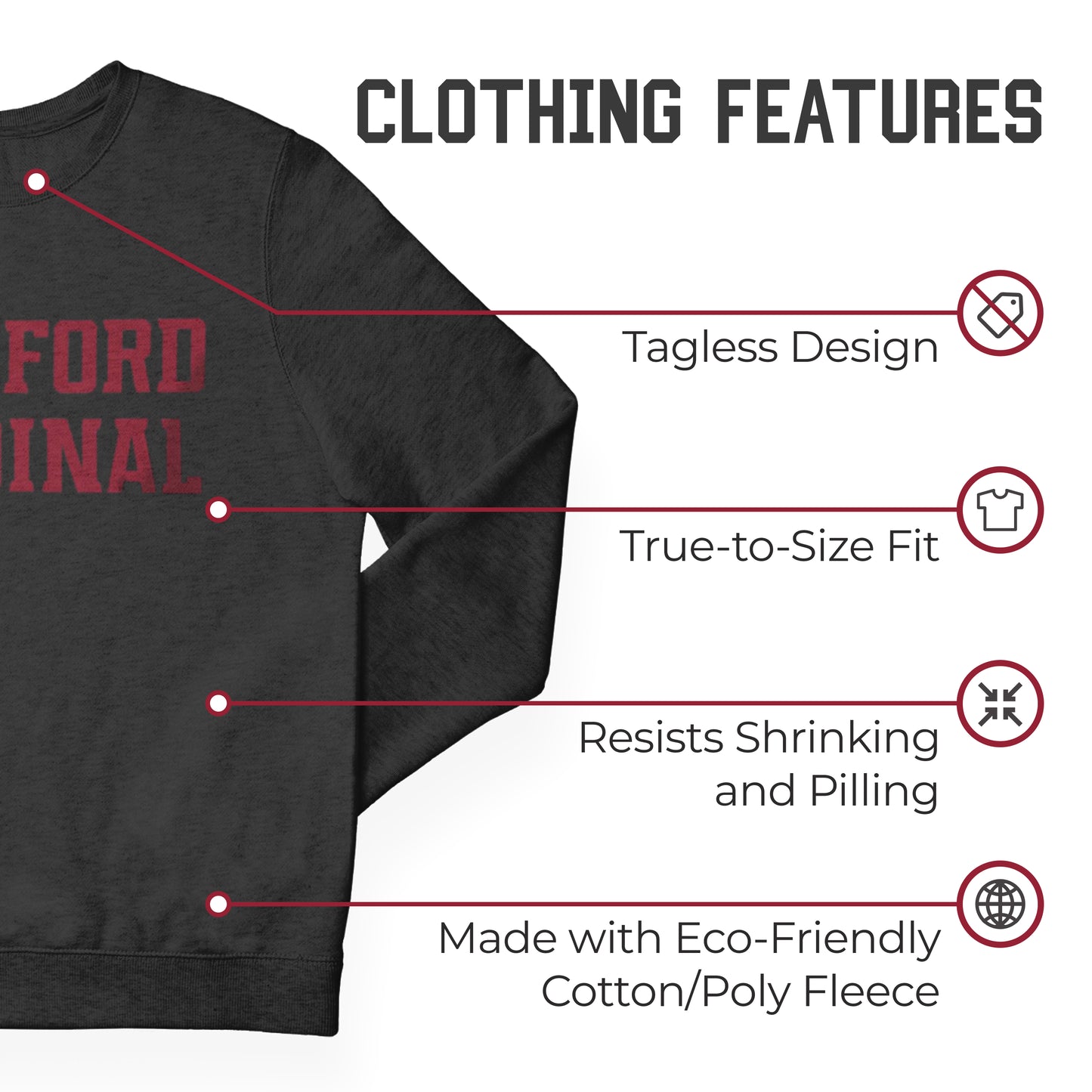 Stanford Cardinal NCAA Adult Charcoal Crewneck Fleece Sweatshirt - Charcoal