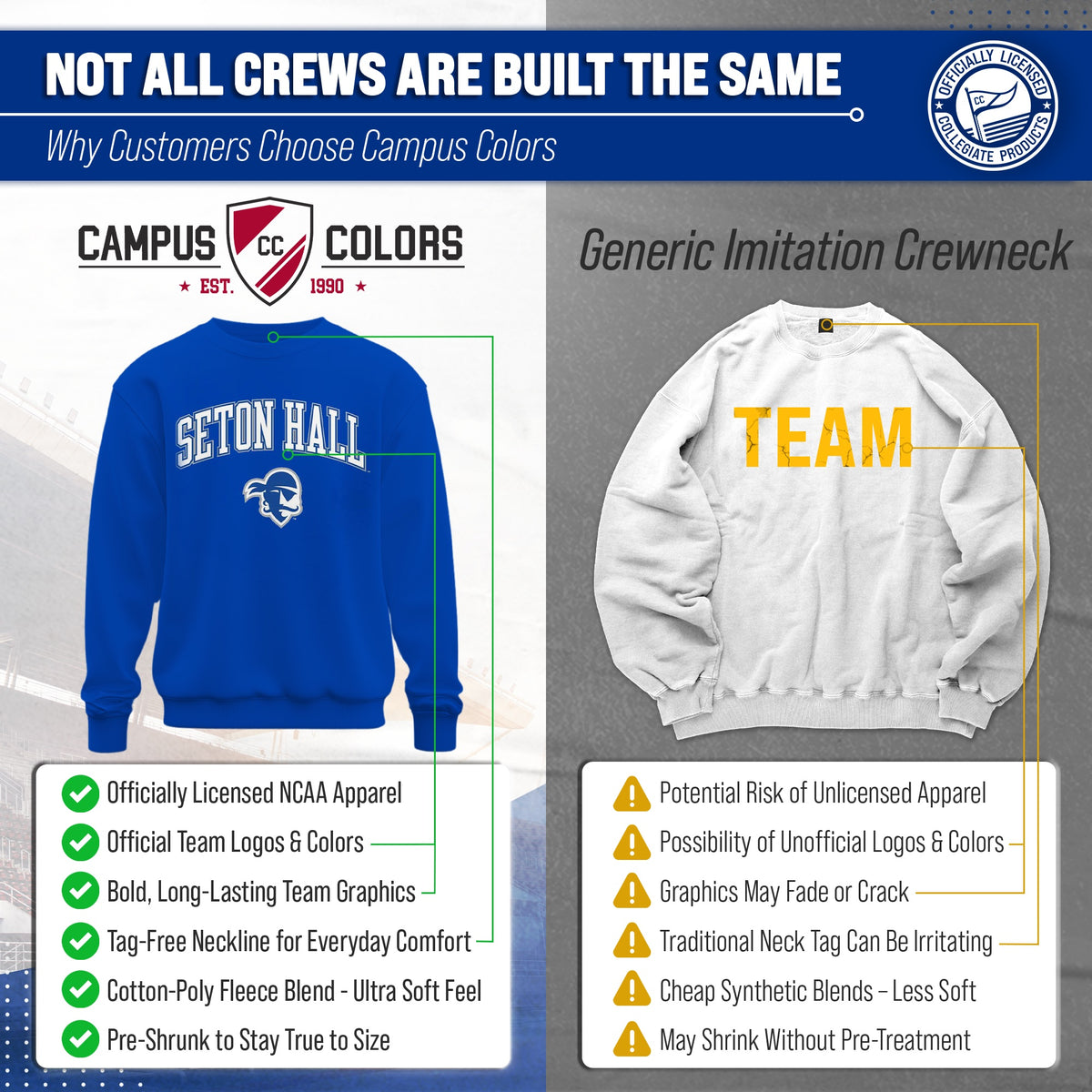 Seton Hall Pirates Adult Arch & Logo Soft Style Gameday Crewneck Sweatshirt - Royal