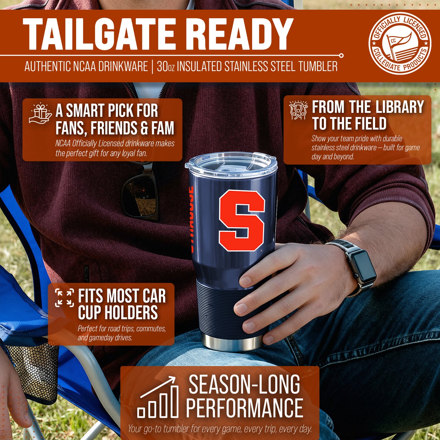 Syracuse Orange NCAA University 30oz Stainless Steel Vacuum Insulated Game Day Tumbler with Silicone Grip - Navy