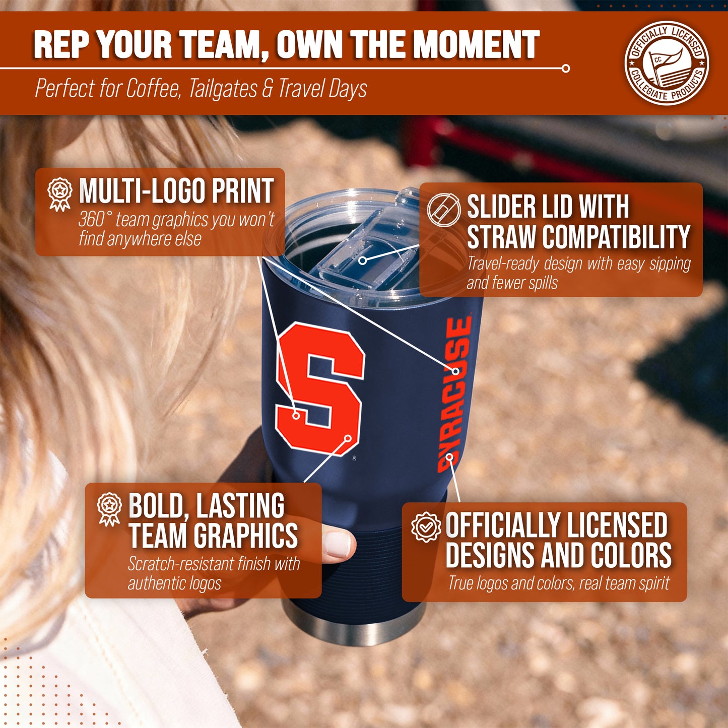 Syracuse Orange NCAA University 30oz Stainless Steel Vacuum Insulated Game Day Tumbler with Silicone Grip - Navy