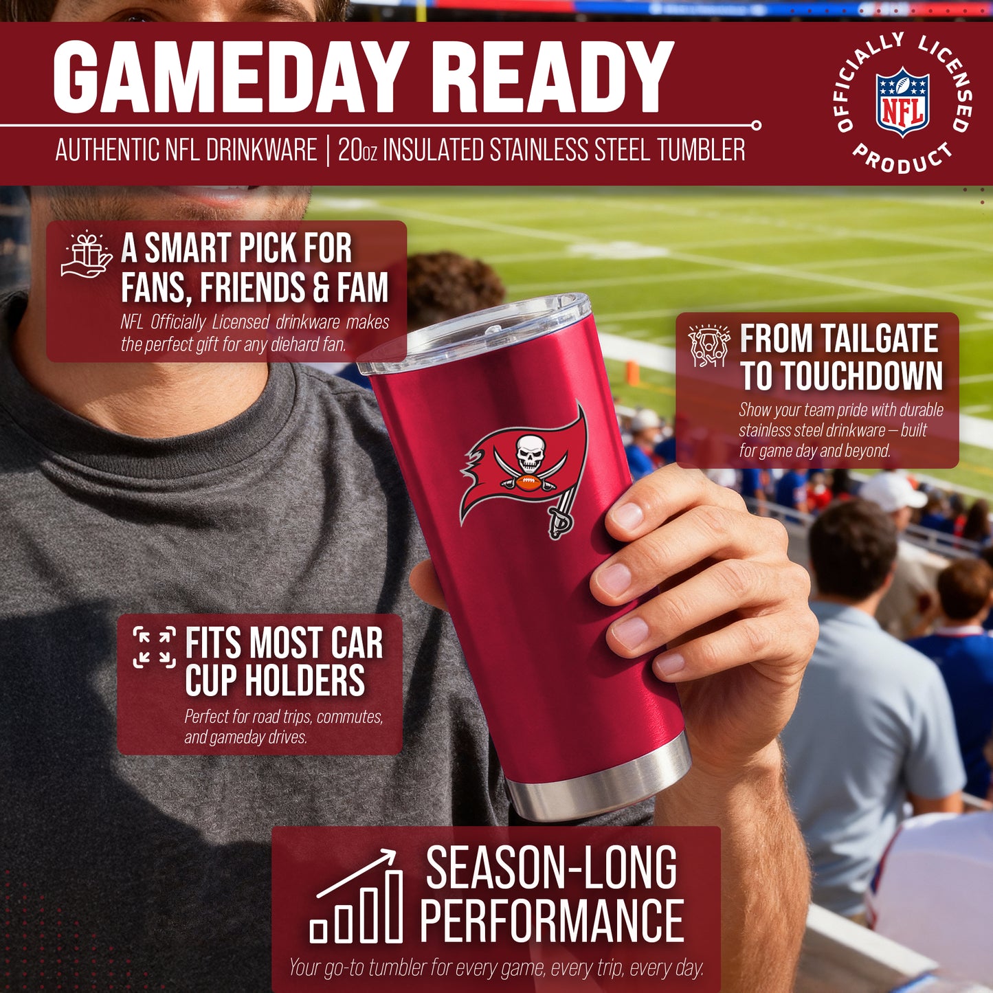 Tampa Bay Buccaneers NFL 20oz Gameday Stainless Steel Tumbler - Red