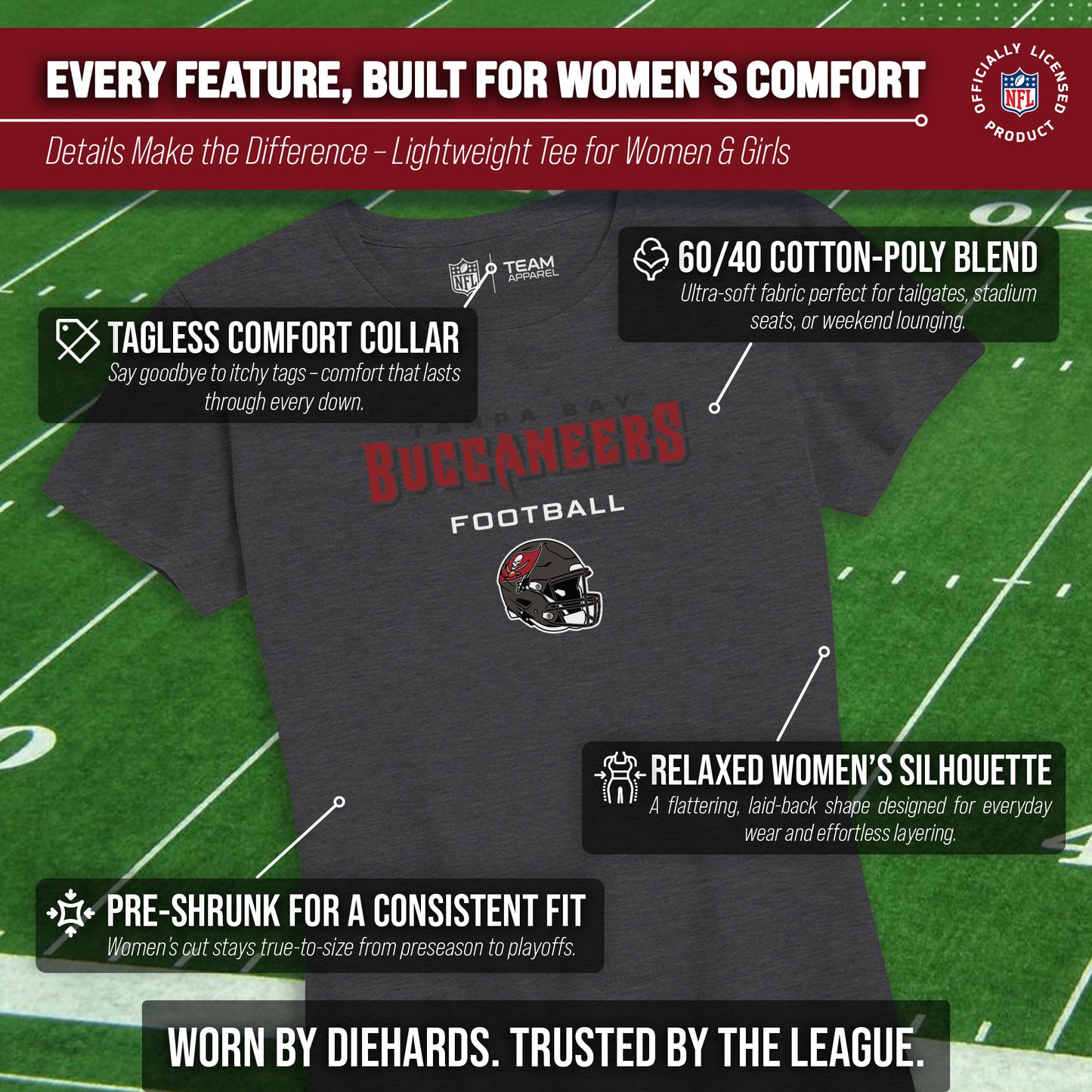Tampa Bay Buccaneers Women's NFL Football Helmet Short Sleeve Tagless T-Shirt - Charcoal