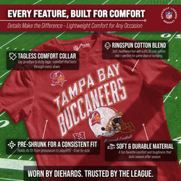 Tampa Bay Buccaneers NFL Adult Distressed Helmet Tag-Less T-Shirt - Red Heather