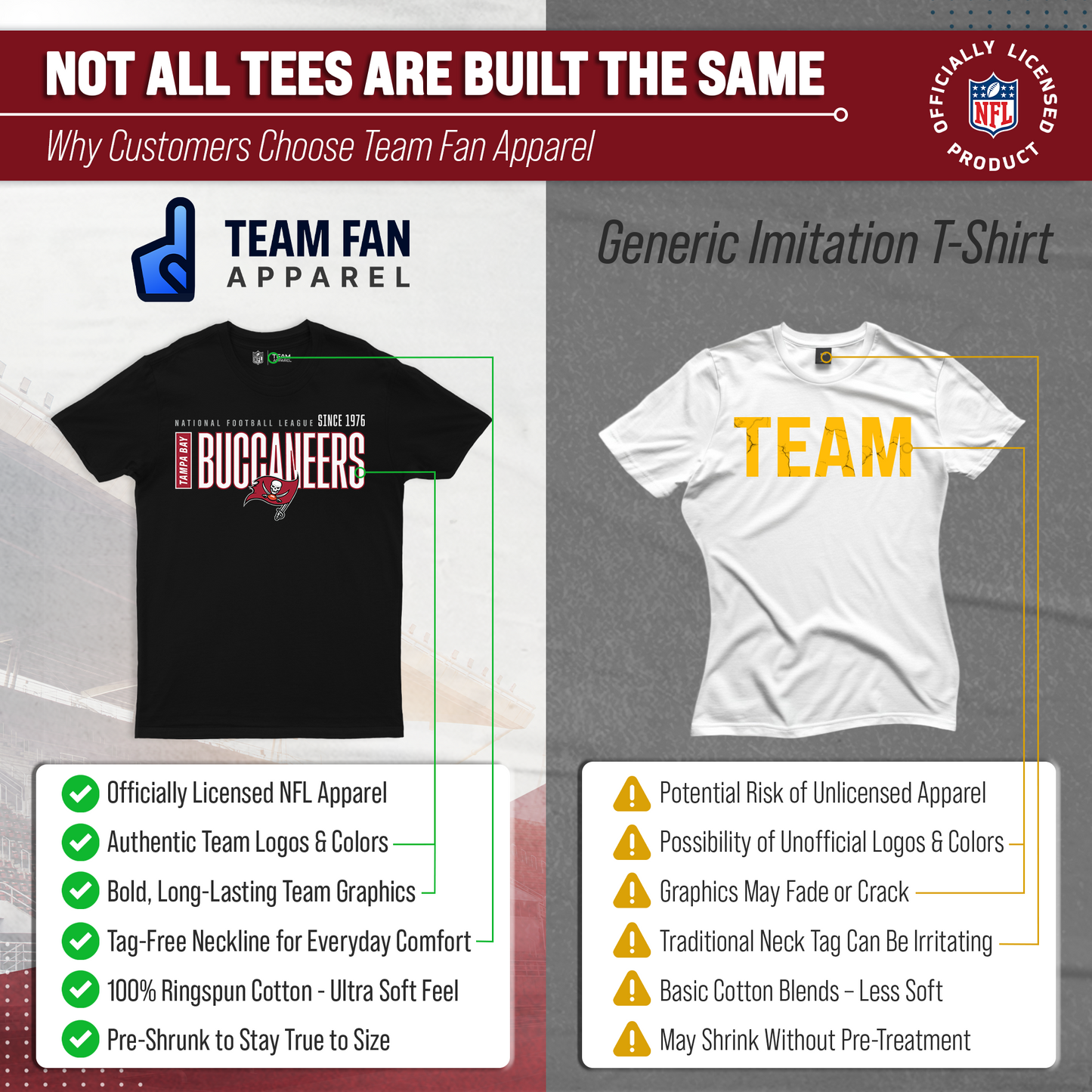 Tampa Bay Buccaneers NFL Adult Modern Endzone Tag-Less T-Shirt - Black