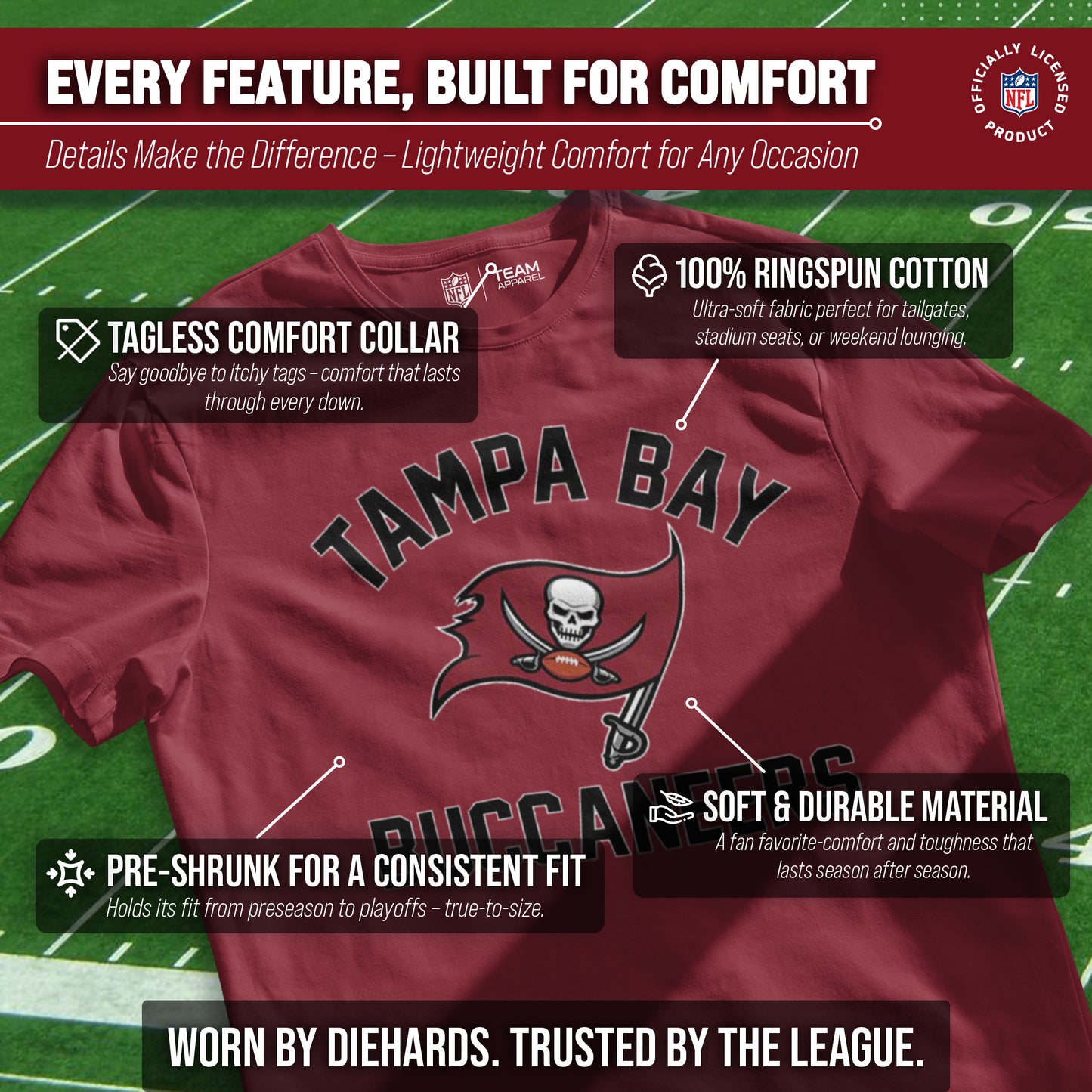 Tampa Bay Buccaneers Team Fan Apparel NFL  Adult Gameday T-Shirt - Cardinal