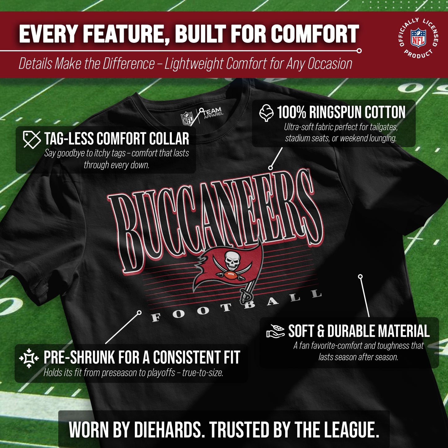 Tampa Bay Buccaneers NFL Adult Overtime Blueprint Tag-Less T-Shirt - Black