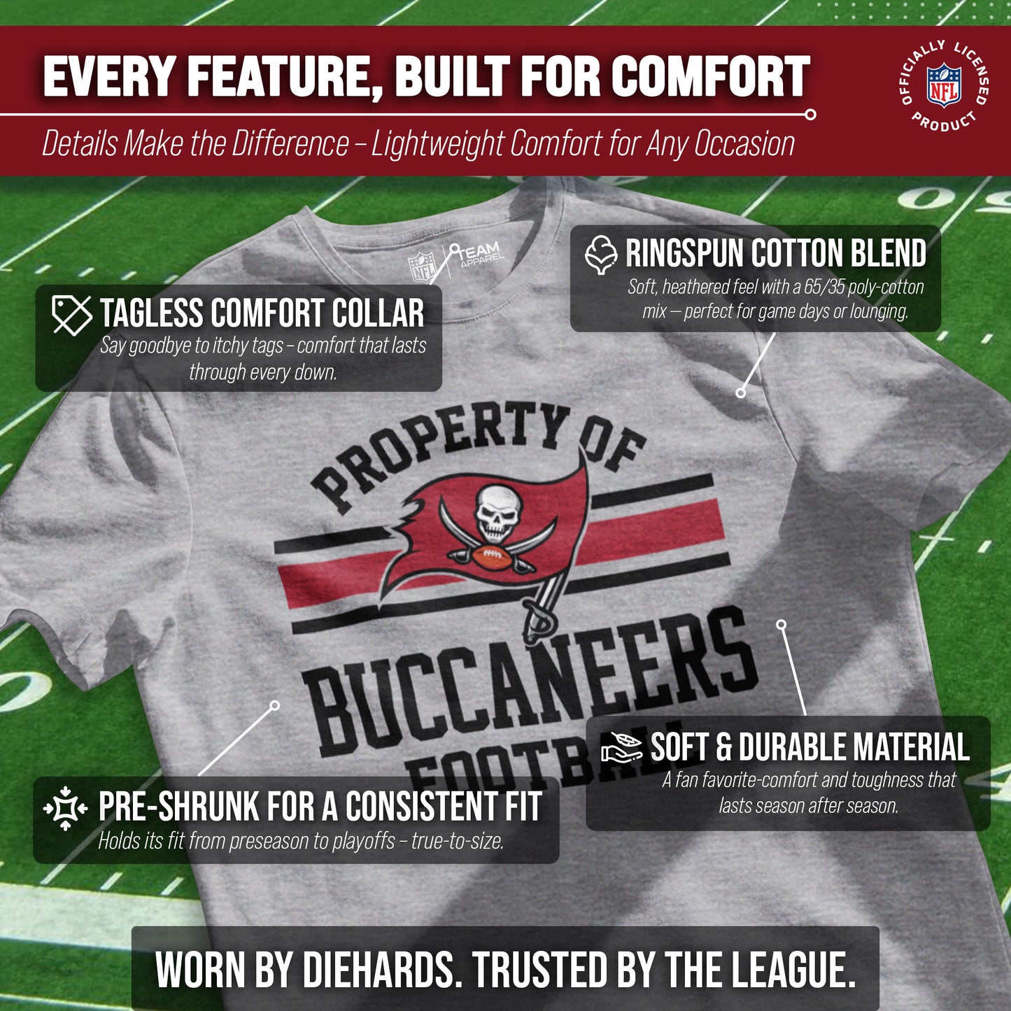 Tampa Bay Buccaneers NFL Adult Property Of T-Shirt - Sport Gray