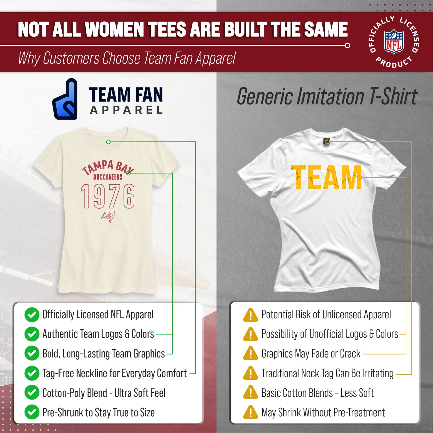 Tampa Bay Buccaneers NFL Womens Big Date Tag-Less T-Shirt - Natural
