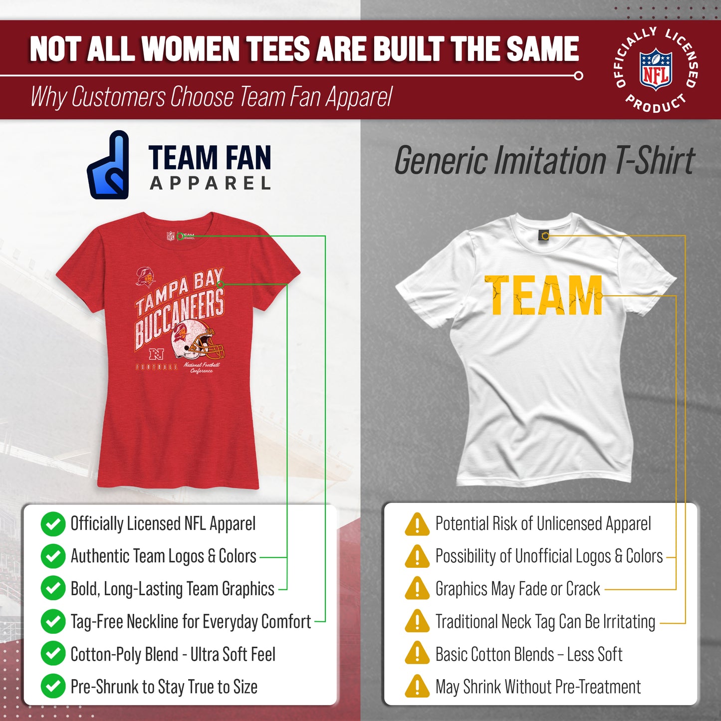 Tampa Bay Buccaneers NFL Womens Distressed Helmet Tag-Less Soft T-Shirt - Red Heather